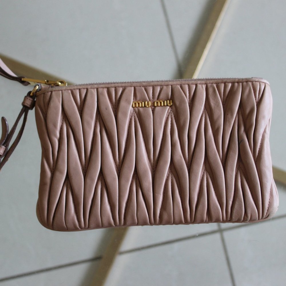 Miu Miu Leather Nappa Matelasse Wristlet Cammeo Clutch Bag